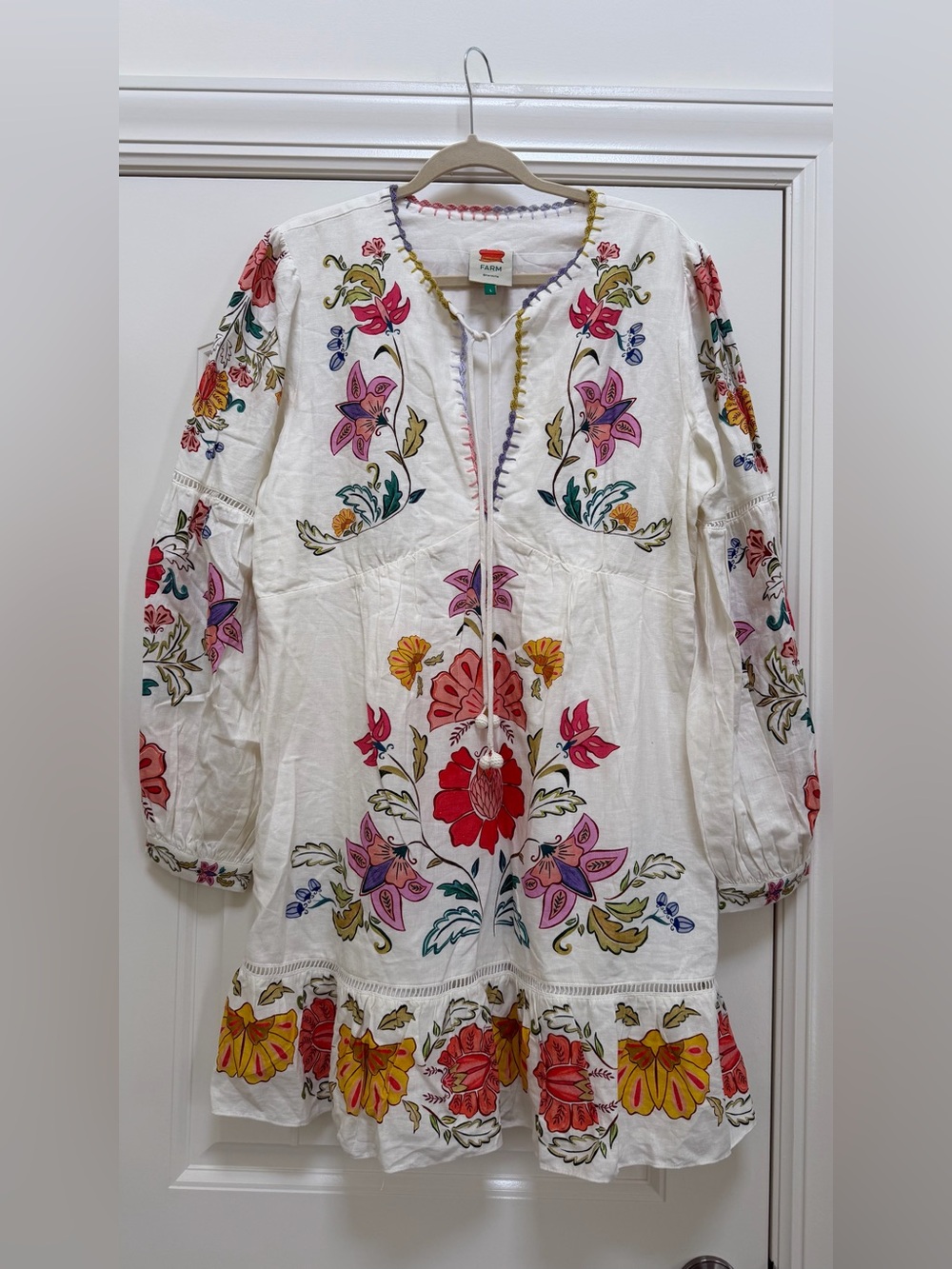 FARM Rio Floral Insects Mini Dress, Linen, Size Large - Picture 7 of 13